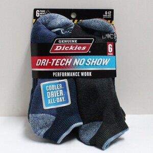 6 Pair Shoe Size 6 - 12 Dickies Dri-Tech No Show Performance Work Socks
